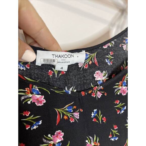 Thakoon Collective Floral Slip Dress Womens 4 Small Black Watercolor Mini Casual - Picture 6 of 9
